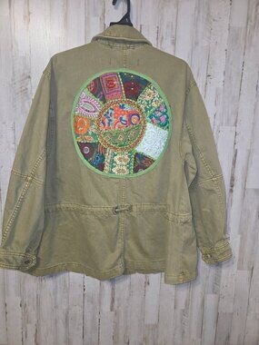 Free People size S The Day Military Utility Jacket Loose Embroidery Emblem Patch